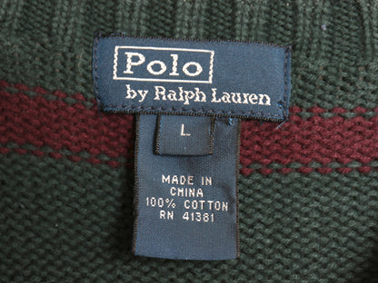 00s ポロ ラルフローレン ボーダー コットン ニット セーター キッズ L レディース S / オールド ワンポイント ポニー 刺繍 マルチカラー