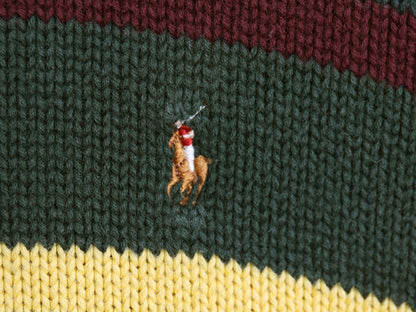 00s ポロ ラルフローレン ボーダー コットン ニット セーター キッズ L レディース S / オールド ワンポイント ポニー 刺繍 マルチカラー