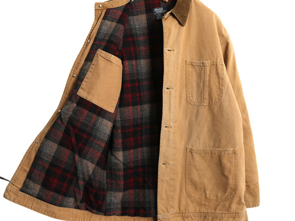 80s USA製 ★ ポロ ラルフローレン ダック カバーオール ジャケット メンズ M 古着 ヴィンテージ ワーク チョアコート ウール ライナー付き