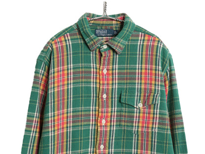 90s ポロ ラルフローレン チェック 長袖 ヘビー フランネル シャツ メンズ L / オールド 長袖シャツ ネルシャツ ヘビーウェイト コットン
