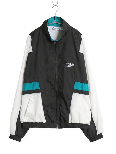 90s リーボック フルジップ ナイロン トラックジャケット メンズ L オールド ウインドブレーカー ジャンパー ブルゾン ハイネック ロゴ刺繍