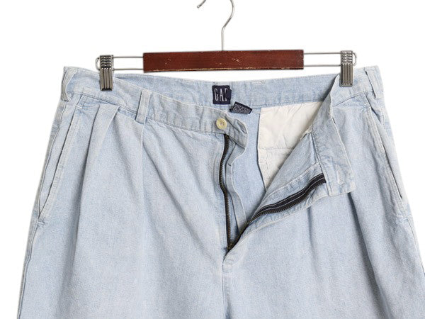 90s オールド ギャップ シャンブレー ショートパンツ メンズ 35 旧タグ 100% コットン ツータック 短パン ショーツ ボトムス 無地 ゆったり