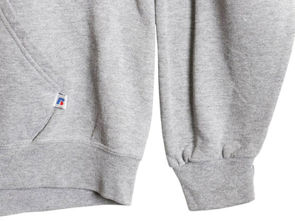 00s ラッセル カレッジ プリント スウェット フード パーカー メンズ レディース L オールド トレーナー 裏起毛 プルオーバー シンプル 灰