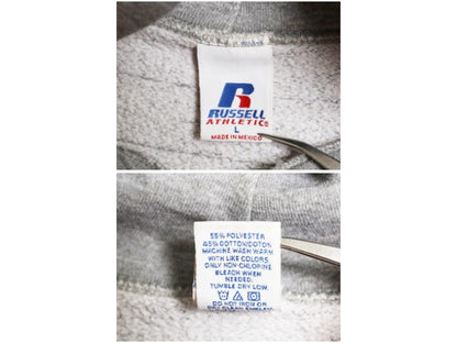 00s ラッセル カレッジ プリント スウェット フード パーカー メンズ レディース L オールド トレーナー 裏起毛 プルオーバー シンプル 灰