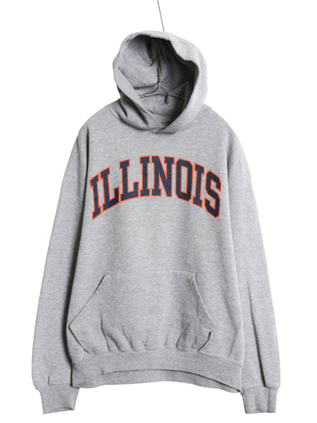 00s ラッセル カレッジ プリント スウェット フード パーカー メンズ レディース L オールド トレーナー 裏起毛 プルオーバー シンプル 灰