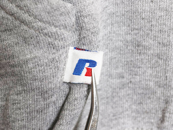 00s ラッセル カレッジ プリント スウェット フード パーカー メンズ レディース L オールド トレーナー 裏起毛 プルオーバー シンプル 灰