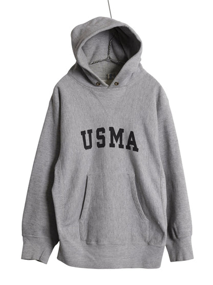 80s ★ チャンピオン リバースウィーブ USMA プリント スウェット パーカー メンズ M ヴィンテージ 軍物 ミリタリー 前V フード 染込み 灰