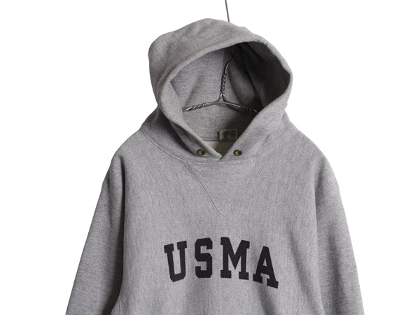 80s ★ チャンピオン リバースウィーブ USMA プリント スウェット パーカー メンズ M ヴィンテージ 軍物 ミリタリー 前V フード 染込み 灰