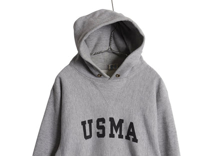 80s ★ チャンピオン リバースウィーブ USMA プリント スウェット パーカー メンズ M ヴィンテージ 軍物 ミリタリー 前V フード 染込み 灰