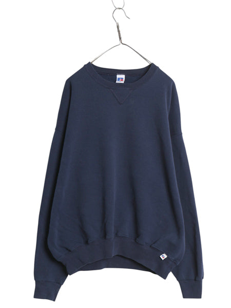 90s ラッセル 無地 スウェット メンズ レディース XXL オールド トレーナー 前V ワンポイント ブランク クルーネック 裏起毛 大きいサイズ