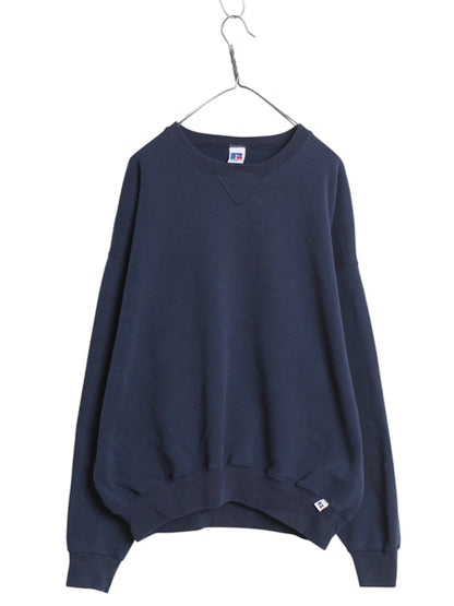 90s ラッセル 無地 スウェット メンズ レディース XXL オールド トレーナー 前V ワンポイント ブランク クルーネック 裏起毛 大きいサイズ