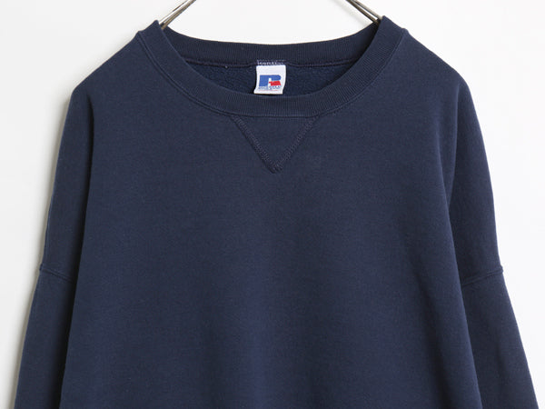 90s ラッセル 無地 スウェット メンズ レディース XXL オールド トレーナー 前V ワンポイント ブランク クルーネック 裏起毛 大きいサイズ