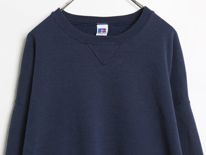 90s ラッセル 無地 スウェット メンズ レディース XXL オールド トレーナー 前V ワンポイント ブランク クルーネック 裏起毛 大きいサイズ
