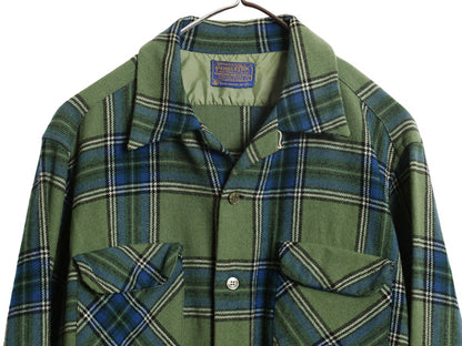 60s 70s USA製 ★ ペンドルトン チェック オープンカラー ウール シャツ メンズ L / ヴィンテージ ループ留め 開襟 ボックス マルチカラー
