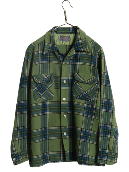 60s 70s USA製 ★ ペンドルトン チェック オープンカラー ウール シャツ メンズ L / ヴィンテージ ループ留め 開襟 ボックス マルチカラー