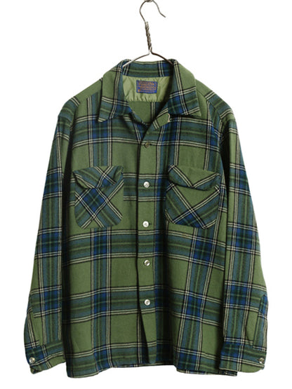 60s 70s USA製 ★ ペンドルトン チェック オープンカラー ウール シャツ メンズ L / ヴィンテージ ループ留め 開襟 ボックス マルチカラー