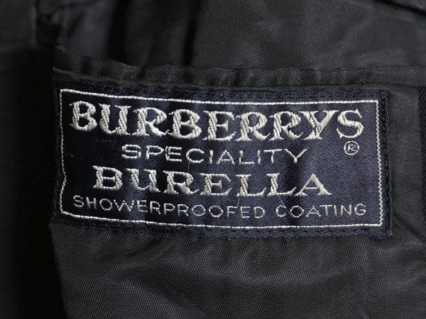 80s イギリス製 ★ バーバリー プローサム ウール ギャバジン ステンカラー コート メンズ M ヴィンテージ ロング バルマカーン BURELLA 黒