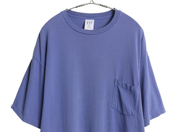 90s USA製 オールド ギャップ ポケット付き 無地 半袖 Tシャツ メンズ XL シングルステッチ コットン ポケT カットソー 大きいサイズ 青紫