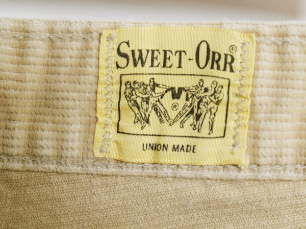 70s USA製 SWEET ORR 細畝 コーデュロイ ブーツカット パンツ 実寸 33 30 ヴィンテージ フレア ベルボトム コーズ TALON ボトムス ベージュ