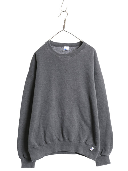 90s USA製 ラッセル 無地 スウェット メンズ レディース XL / オールド トレーナー 前V 裏起毛 ワンポイント ブランク 大きいサイズ グレー