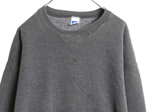 90s USA製 ラッセル 無地 スウェット メンズ レディース XL / オールド トレーナー 前V 裏起毛 ワンポイント ブランク 大きいサイズ グレー