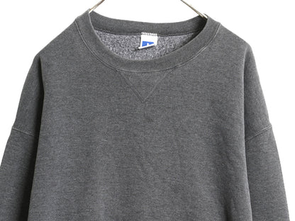 90s USA製 ラッセル 無地 スウェット メンズ レディース XL / オールド トレーナー 前V 裏起毛 ワンポイント ブランク 大きいサイズ グレー