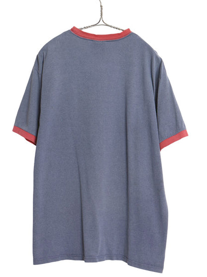 00s ナイキ スモール スウッシュ 刺繍 リンガー Tシャツ メンズ L / オールド ワンポイント ヘビーウェイト コットン カットソー ツートン