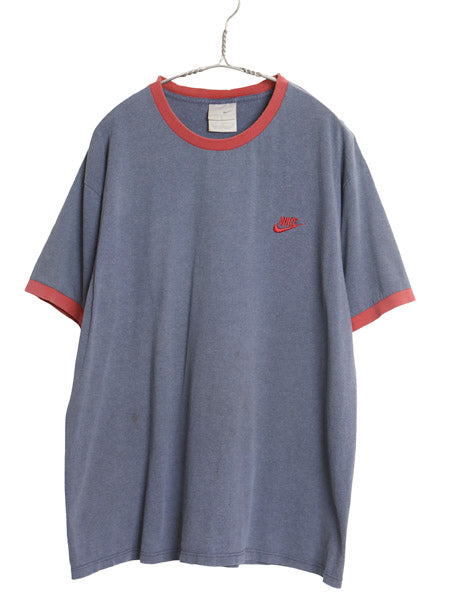 00s ナイキ スモール スウッシュ 刺繍 リンガー Tシャツ メンズ L / オールド ワンポイント ヘビーウェイト コットン カットソー ツートン