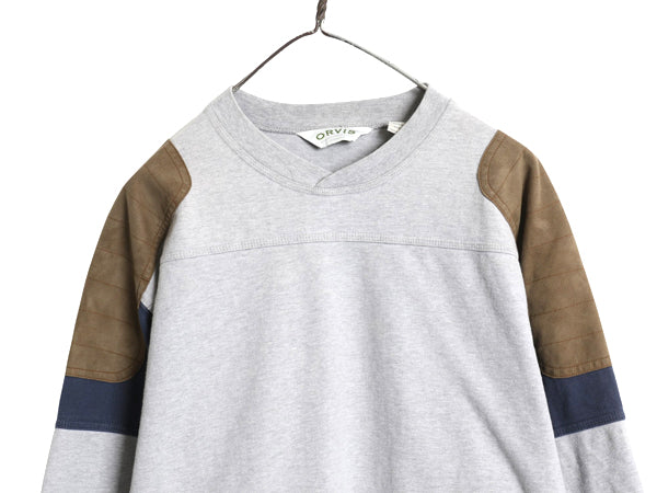 00s オービス 長袖 フットボール Tシャツ メンズ L オールド 袖 ボーダー レザー エルボーパッチ ロンT ヘビーウェイト ラガーシャツ 素材