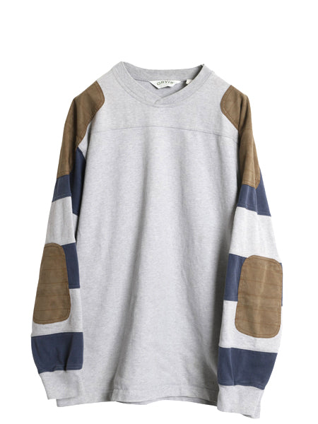 00s オービス 長袖 フットボール Tシャツ メンズ L オールド 袖 ボーダー レザー エルボーパッチ ロンT ヘビーウェイト ラガーシャツ 素材