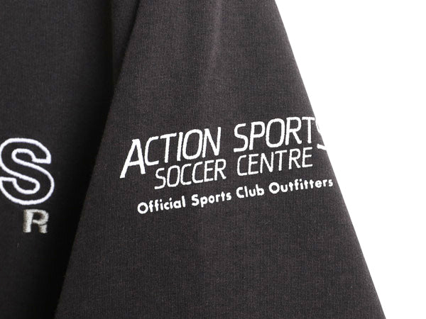 90s アディダス ロゴ 刺繍 スウェット メンズ レディース M オールド トレーナー 前V 裏起毛 サッカー クルーネック ブラック 薄手 企業