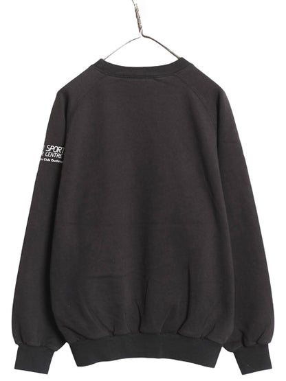 90s アディダス ロゴ 刺繍 スウェット メンズ レディース M オールド トレーナー 前V 裏起毛 サッカー クルーネック ブラック 薄手 企業