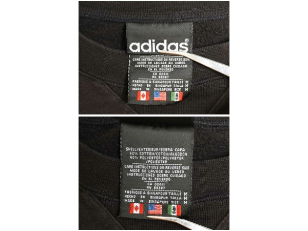 90s アディダス ロゴ 刺繍 スウェット メンズ レディース M オールド トレーナー 前V 裏起毛 サッカー クルーネック ブラック 薄手 企業