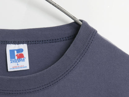 90s USA製 ラッセル 星条旗 プリント Tシャツ メンズ L 古着 オールド グラフィック ロゴ ヘビーウェイト コットン カットソー シンプル 紺
