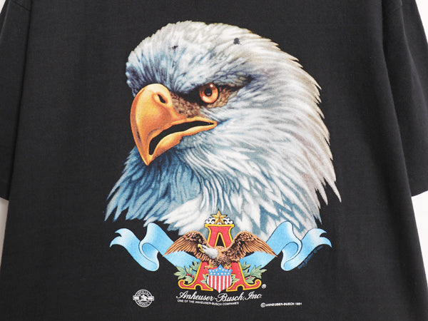 90s USA製 企業 イーグル プリント 半袖 Tシャツ メンズ XL / オールド シングルステッチ バドワイザー アート イラスト 大きいサイズ 黒