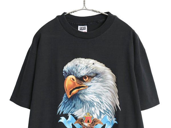 90s USA製 企業 イーグル プリント 半袖 Tシャツ メンズ XL / オールド シングルステッチ バドワイザー アート イラスト 大きいサイズ 黒