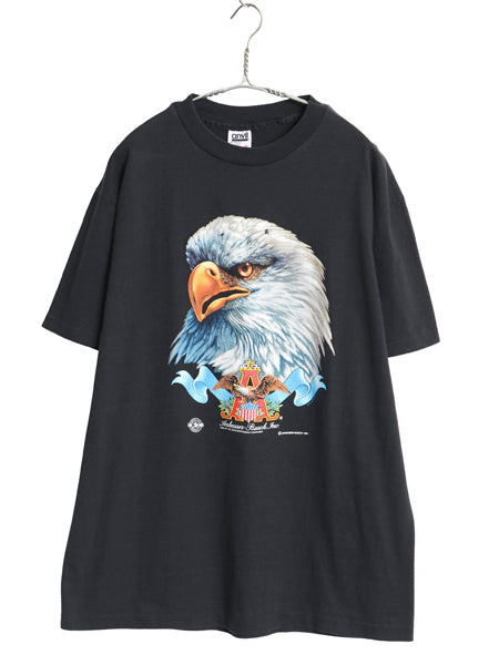 90s USA製 企業 イーグル プリント 半袖 Tシャツ メンズ XL / オールド シングルステッチ バドワイザー アート イラスト 大きいサイズ 黒