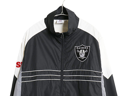 レイダース フルジップ ナイロン トラック ジャケット メンズ L NFL オフィシャル アメフト ウィンドブレーカー ジャンパー ハイネック 黒