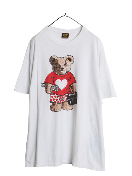 90s USA製 テディベア アート イラスト プリント Tシャツ メンズ レディース XL オールド クマ グラフィック キャラクター 大きいサイズ 白