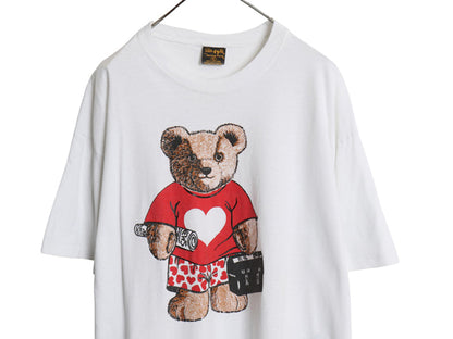 90s USA製 テディベア アート イラスト プリント Tシャツ メンズ レディース XL オールド クマ グラフィック キャラクター 大きいサイズ 白
