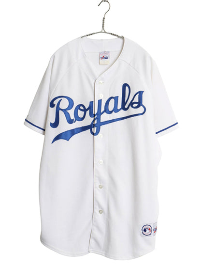 USA製 ロイヤルズ ベースボール シャツ メンズ L / MLB オフィシャル マジェスティック 大リーグ ユニフォーム ゲームシャツ 重ね着 前開き