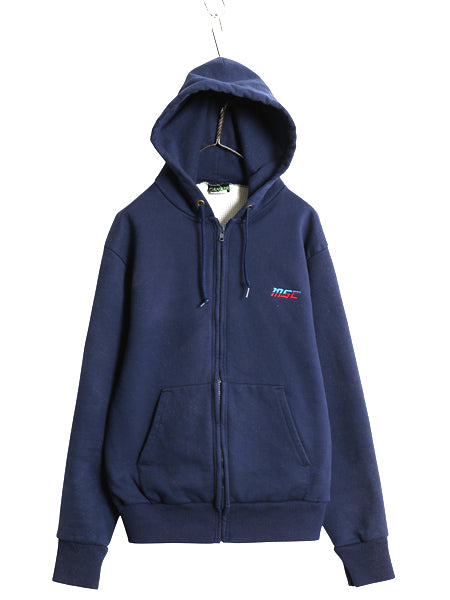 90s USA製 キャンバー 裏 サーマル スウェット フード パーカー メンズ L / オールド トレーナー ヘビーウェイト フルジップ 企業 ネイビー