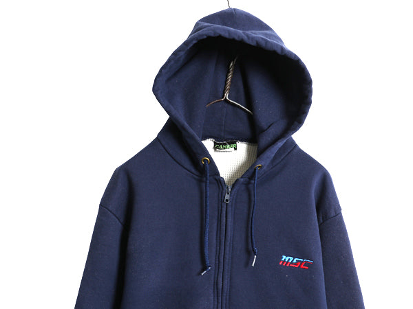 90s USA製 キャンバー 裏 サーマル スウェット フード パーカー メンズ L / オールド トレーナー ヘビーウェイト フルジップ 企業 ネイビー
