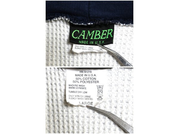 90s USA製 キャンバー 裏 サーマル スウェット フード パーカー メンズ L / オールド トレーナー ヘビーウェイト フルジップ 企業 ネイビー