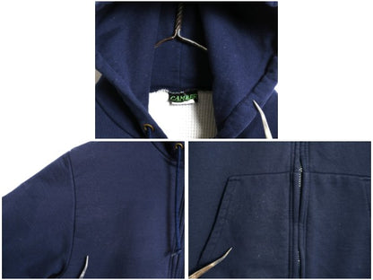 90s USA製 キャンバー 裏 サーマル スウェット フード パーカー メンズ L / オールド トレーナー ヘビーウェイト フルジップ 企業 ネイビー