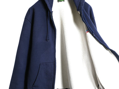 90s USA製 キャンバー 裏 サーマル スウェット フード パーカー メンズ L / オールド トレーナー ヘビーウェイト フルジップ 企業 ネイビー