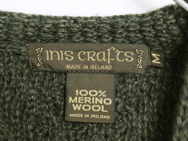 90s アイルランド製 INIS CRAFTS フィッシャーマン ニット セーター レディース M / オールド メリノ ウール ケーブル アラン ポケット付き