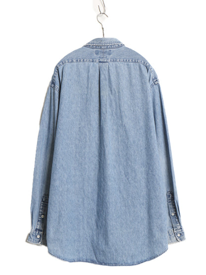 90s ラルフローレン ボタンダウン 長袖 デニム シャツ メンズ XL / 古着 オールド ポロ 長袖シャツ ワンポイント 大きいサイズ カジュアル