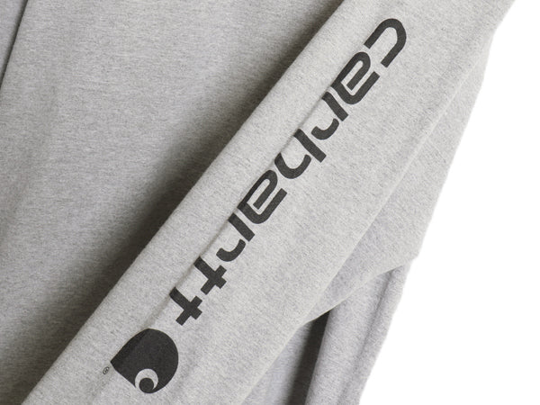 カーハート 袖 プリント 長袖 Tシャツ メンズ XL ロンT ヘビーウェイト コットン クルーネック ロングスリーブ カットソー 大きいサイズ 灰