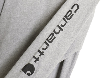 カーハート 袖 プリント 長袖 Tシャツ メンズ XL ロンT ヘビーウェイト コットン クルーネック ロングスリーブ カットソー 大きいサイズ 灰